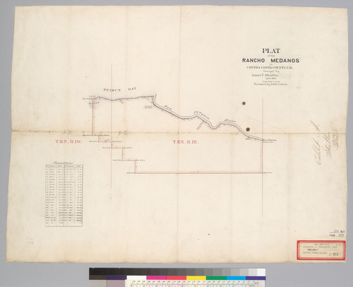Plat of the Rancho Medanos in Contra Costa County, Cal. / surveyed by James F. [i.e., T.] Stratton, April 1865