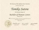 Honorary Degree of Bachelor of Humane Letters, Tomiko Sutow