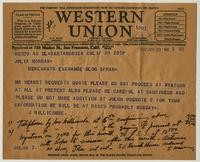 Telegram from Willicombe to Julia Morgan, April 29, 1937