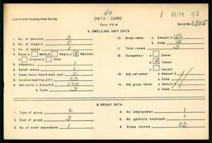 WPA Low income housing area survey data card 40, serial 6925