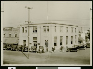 Street corner and two-story commercial building in the San Fernando Valley