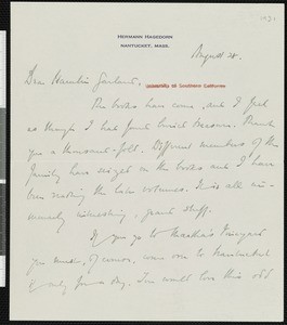 Hermann Hagedorn, letter, 1931-08-28, to Hamlin Garland