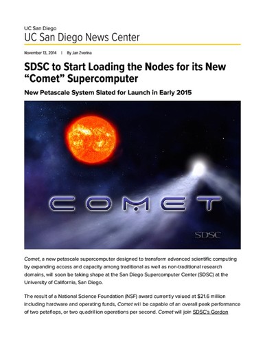SDSC to Start Loading the Nodes for its New “Comet” Supercomputer