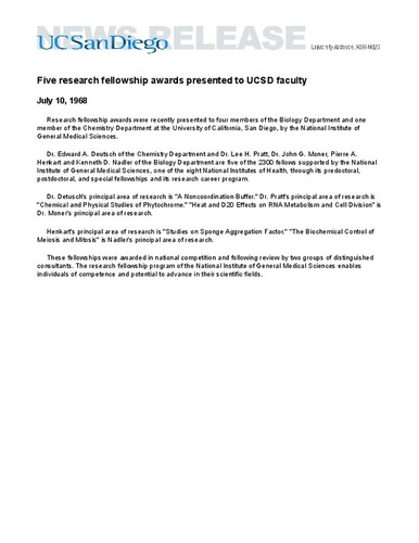 Five research fellowship awards presented to UCSD faculty