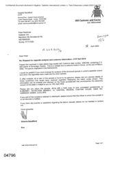 [Letter from Victoria Sandiford to Peter Redshaw regarding request for cigarette analysis and customer information]