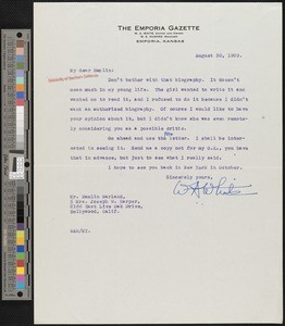 William Allen White, letter, 1929-08-30, to Hamlin Garland
