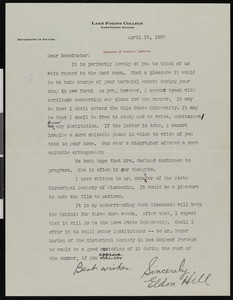 Eldon C. Hill, letter, 1937-04-13, to Hamlin Garland