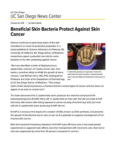 Beneficial Skin Bacteria Protect Against Skin Cancer