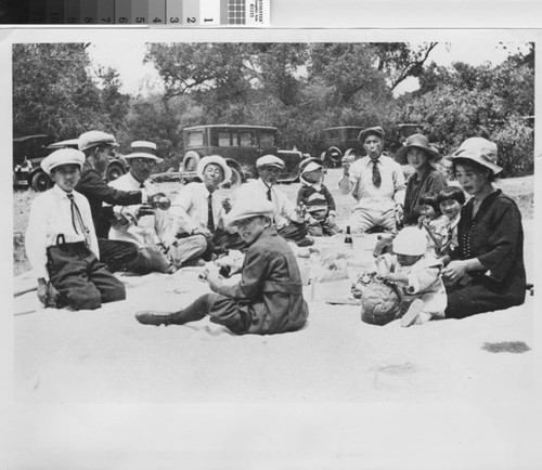 Photograph of unidentified Japanese Americans at an annual picnic near Turlock, California, circa 1927