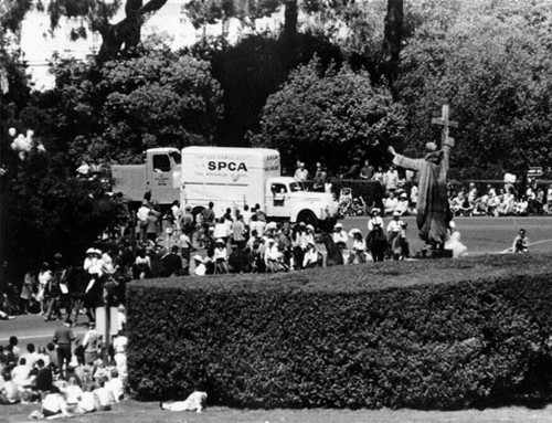[SPCA truck amongst crowd during Golden gate Park centennial celebration]