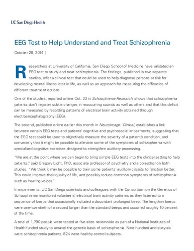 EEG Test to Help Understand and Treat Schizophrenia