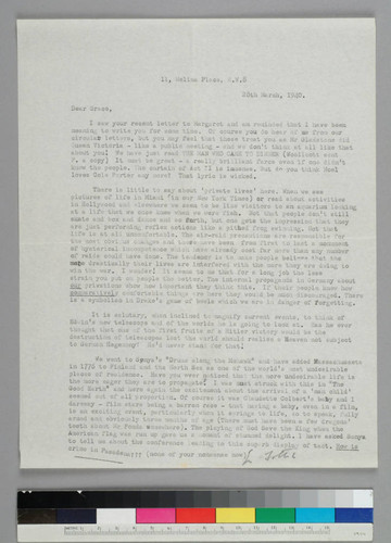 Playwright Harold Marsh Harwood writes to his friend Grace Hubble