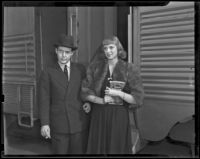 Newlyweds Sally Clark and George X. McLanahan prepare to go on their honeymoon, Los Angeles, 1938