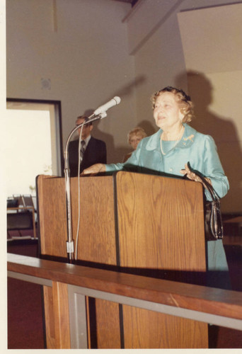 Mrs. Seaver at the podium