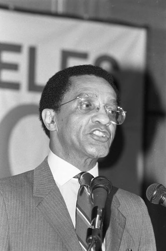 Tony Brown speaking at the NAACP Diamond Jubilee luncheon, Los Angeles, 1984
