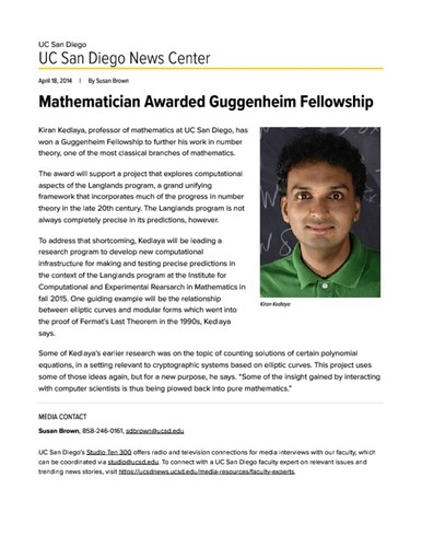 Mathematician Awarded Guggenheim Fellowship