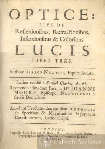 Title page of Newton's “Opticks”