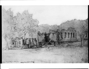 Sketch by Henry Chapman Ford depicting the ruins of the Chapel at Agua Mansa, 1888