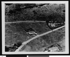 Aerial view of houses in an unidentified hillside area in Los Angeles