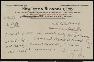 Maurice H. Hewlett, postcard, 1922-09-02, to Hamlin Garland