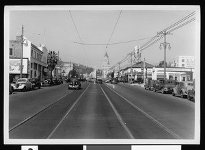 View of Highland Avenue looking north from a point 150 feet south of Sunset Boulevard, after widening and paving, February 7, 1938