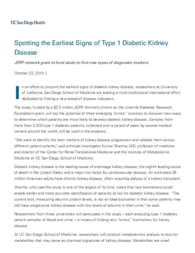 Spotting the Earliest Signs of Type 1 Diabetic Kidney Disease