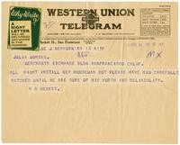 Telegram from Julia Morgan to William Randolph Hearst, April 16, 1926