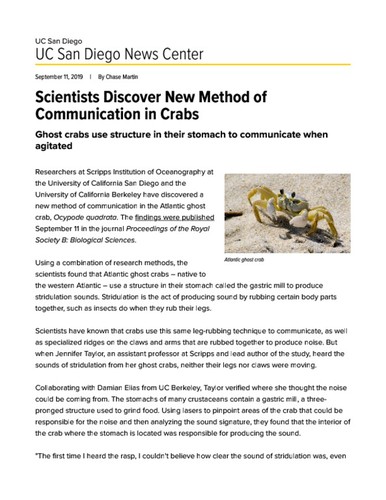 Scientists Discover New Method of Communication in Crabs