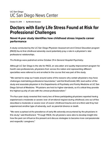 Doctors with Early Life Stress Found at Risk for Professional Challenges