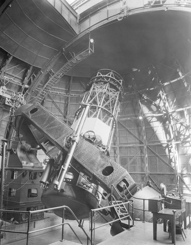 The 100-inch telescope, tube tilting to the north and east, Mount Wilson Observatory