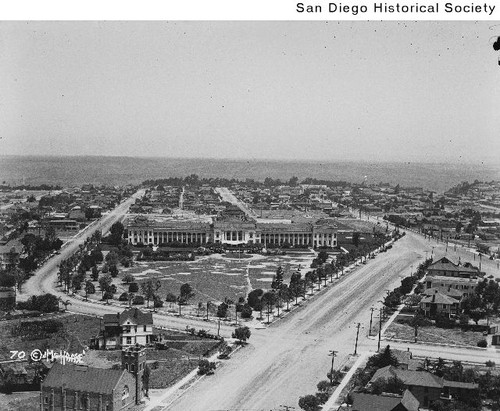 Aerial view of the San Diego State Normal School in University Heights looking north