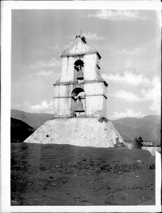 Bell tower, or campanario, at Mission Asistencia of San Antonio at Pala, ca.1898