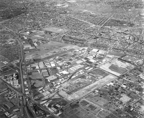 Aerial view of Vail Field and Central Manufacturing District, looking northwest