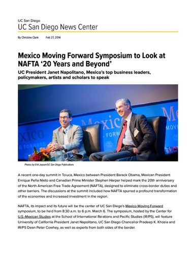 Mexico Moving Forward Symposium to Look at NAFTA ‘20 Years and Beyond’