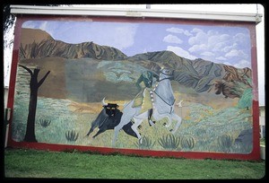 The murals of Estrada Courts. Headless Horseman fighting a bull (unfinished), Los Angels