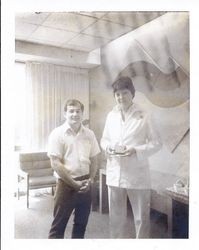 Charlene Rundstrom, Palm Drive Hospital Employee of the Quarter January-March 1984, with Larry Staudley, Chief Lab Tech