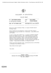 Gallaher International[Memo from Sue James to Pambos Pieris regarding Certificate of Release of 65000 cases of Sovereign Classic]