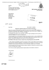 [Letter from Joe Daly to Peter Redshaw regarding Request for cigarette analysis and customer informtion]