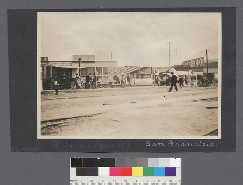 San Francisco. [Makeshift businesses. Unidentified location. Verso of FN-33334.]