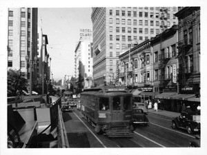 Looking north along Hill Street from in front of Pershing Square, Los Angeles, 1939