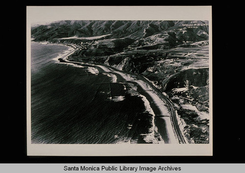 Aerial view of Pacific Coast, showing the Temescal Canyon and Potrero Canyon area including the Bel Air Bay Club on January 31, 1931