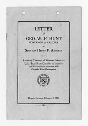 Letter from Geo. W. P. Hunt to Senator Henry F. Ashurst