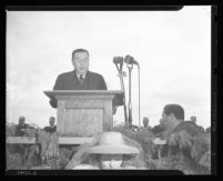 Clayton E. Triggs speaking at the dedication of Arroyo Seco Parkway, Los Angeles, 1940