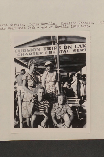 Margaret Marston, Doris Nevills, Rosalind Johnson and Lucile Hiser at Lake Mead Boat Dock; end of Nevills 1948 trip