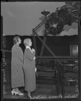 Speech reading therapists Mrs. Mary Rogers Miller and Miss Bessie Whitaker at the Griffith Observatory, Los Angeles, 1935