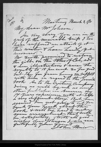 Letter from John Muir to [Robert Underwood] Johnson, 1911 Mar 3