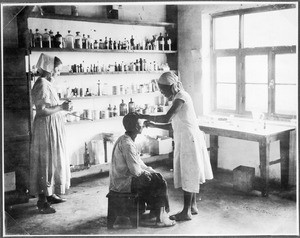 Sister Frieda Wetzel with a patient, Gonja, Tanzania, ca.1927-1938