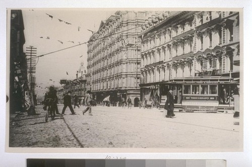 Market St. looking east from Kearny St. Palace Hotel, center, 1900
