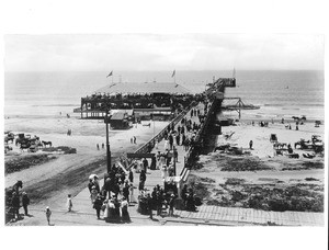 View of the first pavilion on the Pine Avenue Pier, Long Beach, ca.1890