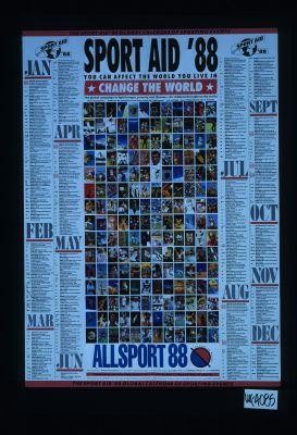 The Sport Aid '88 global calendar of sporting events. Sport Aid '88. You can affect the world you live in. Change the world. The global campaign to fight hunger, poverty and disease - for children throughout the world